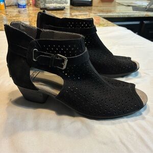 Earth Black Perforated Ankle Booties